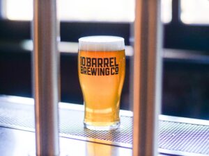 Pint of amber pale ale at a brewery